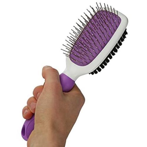 Double-Sided Pet Brush for Grooming & Massaging Dogs, Cats & Other Animals – Fur Detangling Pins & Coat Smoothing Slicker Bristles, Double The Brushing Groom Power in One Tool