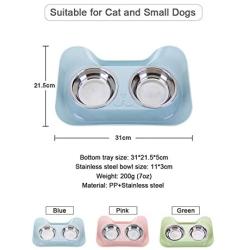 Hovico Dog Cat Bowls Set with Double Stainless Steel Feeder Bowls and Wider Non Skid Spill Proof Silicone Mat, Pet Feeder Bowls Small Puppy Bowl for Small Dogs Cats