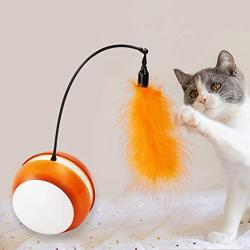 ocijf179 Cat Toy LED Light Electrical Feather Ball Pet Cats Kitten Teaser Stick Interactive Toy - Orange White