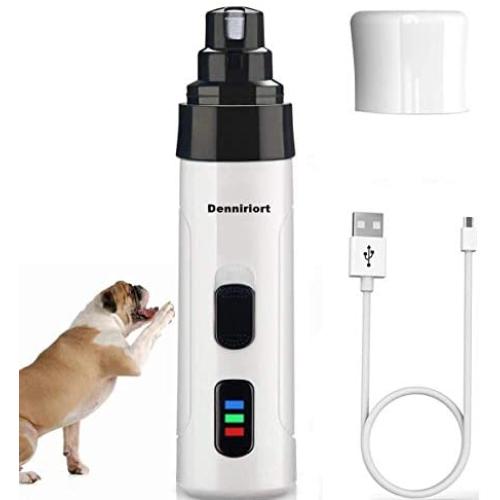Denniriort Dog Nail Grinder, Rechargeable Electric Dog Nail Trimmer, 2-Speed Nail Clipper for Small Medium and Large Pet, Safe, Painless and Low Noise