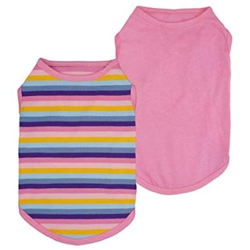 Fitwarm 2-Pack 100% Cotton Striped Dog Shirt for Pet Clothes Puppy Vest T-Shirts Cat Top Tee Breathable Stretchy