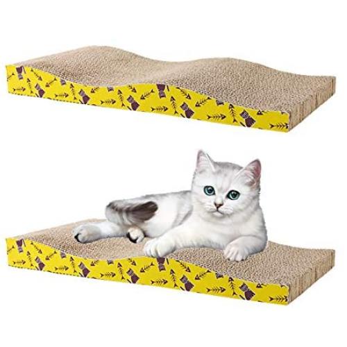 SIKAMARU 2pack Wavy Cardboards Cat Scratching Boards with Free Catnip,Durable Cat Scratching Pad,Made of Corrugated Paper