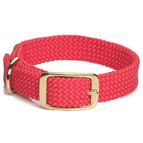 Mendota Pet Double Braid Collar - Brass - Dog Collar - Made in The USA - Red , 1 in x 21 in Standard