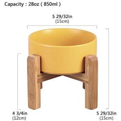 LIONWEI LIONWELI Ceramic Elevated Raised Cat Bowl with Wood Stand No Spill Pet Food Water Feeder Cats Small Dogs