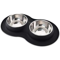 Roysili Double Dog Bowl Pet Feeding Station, Stainless Steel Water and Food Bowls with Non Skid Non Spill Silicone Mat, Premium Quality Dog Bowl Holder for Mini Small Medium Dogs Cats Puppy