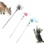 ocijf179 Cat Teaser Pet Cat Kitten Teaser Beads Bell Plush Ball Feather Playing Stick Wand Chew Toy - Grey