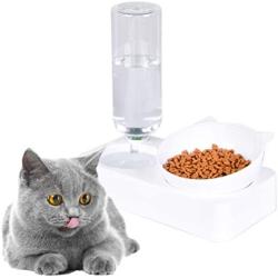 kathson Cat Gravity Water & Food Bowls 15°Tilt Design Automatic Water Dispenser Protect Pets Spine Anti Vomiting for Medium and Small Pets