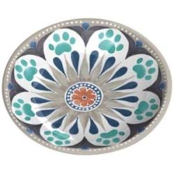 TarHong Carmel Medallion Pet Bowl & Saucer Combo,Premium Pet Dining Set,Color Gray