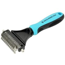 Vets Pride USA - Deshedding Brush with Double-Sided Blade - Professional Grooming Tool for Easy Detangling, Dematting, Brushing - Safe, Gentle Undercoat Rake & Comb for Medium & Long-Haired Cat & Dog