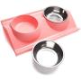 ljfjf Double Cat Bowls,Non Slip Cat Bowls Stand Adjustable Cat Feeding Bowls Stainless Steel Cat Bowls Pink for Cats and Puppies. (Color : -)