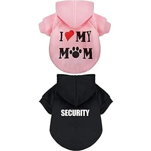 2 Pieces Pet Clothes Puppy Hoodie Sweater Dog Pullover Sweater I Love My Mom Dog Sweatshirt Warm Sweater (M, Black and Pink)