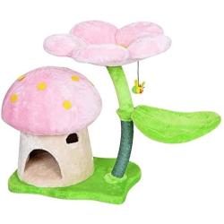 Mushroom Shape Cat Tree, Plush Cat Tower, Kitten Climbing Frame, Butterfly Flower Perch, Scratching Post, Cozy Condo, Perfect for Cat Indoor Activity