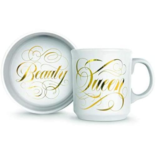 Genuine Fred Howligans Mug & Basic Bowl for Cats - Beauty Queen, White