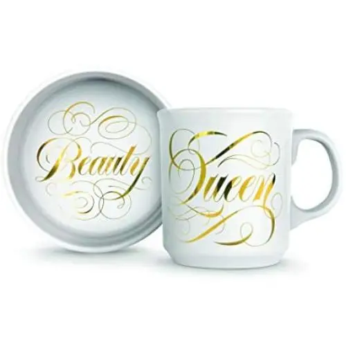 Genuine Fred Howligans Mug & Basic Bowl for Cats - Beauty Queen, White