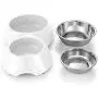 Flexzion Pet Feeder Feeding Drinking Stand Tray Station with Stable Plastic Dual Double Diner Stainless Steel Bowls Removable Dishes Food Water Holder for Dog Cat Puppies (Off-White) Flexzion Pet Feeder Feeding Drinking Stand Tray Station with Stable Plastic Dual Double Diner Stainless Steel Bowls Removable Dishes Food Water Holder for Dog Cat Puppies (Off-White)