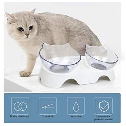 Double Cat Bowl with Stand, Transparent Pet Raised Plastic Bowls for Cat Small Dog