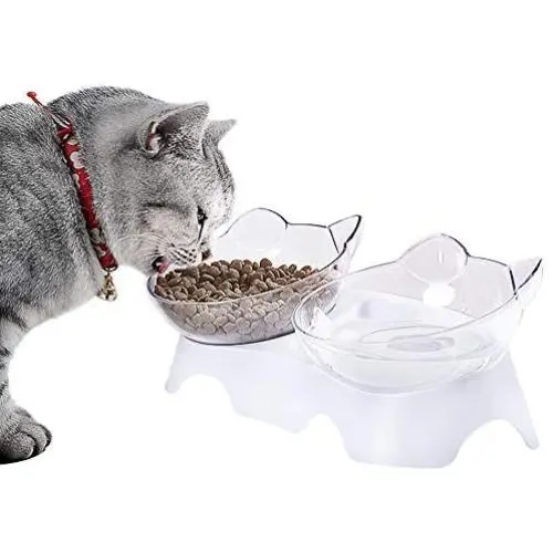 Double Dog Cat Bowls with Raised Stand, Dog Cat Food and Water Bowls, 15 Degree Tilted Pet Bowl Stress-Reduce Neck Pain for Cats and Small Dogs Double Dog Cat Bowls with Raised Stand, Dog Cat Food and Water Bowls, 15 Degree Tilted Pet Bowl Stress-Reduce Neck Pain for Cats and Small Dogs