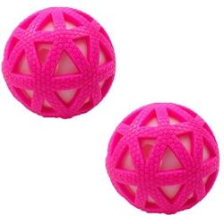 XIHONGSHIR Dog Toys Balls, Dog Toys Squeaky Balls, Natural Rubber Catch and Fetch Pet Toy, Exercise Game Balls, Tooth Cleaning, Non Toxic, 2Pcs (Blue),Pink,7.5cm