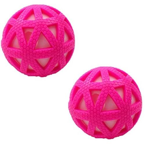 XIHONGSHIR Dog Toys Balls, Dog Toys Squeaky Balls, Natural Rubber Catch and Fetch Pet Toy, Exercise Game Balls, Tooth Cleaning, Non Toxic, 2Pcs (Blue),Pink,7.5cm