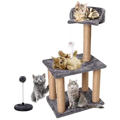 VARWANEO Cat Scratching Post, Cat Scratcher Tree with Bed, 5 Large Natural Sisal Pillar for Small Cat and Kitten Furniture Scratch Deterrent