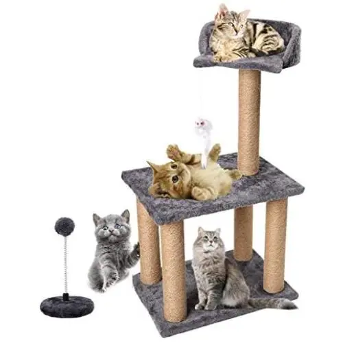 VARWANEO Cat Scratching Post, Cat Scratcher Tree with Bed, 5 Large Natural Sisal Pillar for Small Cat and Kitten Furniture Scratch Deterrent VARWANEO Cat Scratching Post, Cat Scratcher Tree with Bed, 5 Large Natural Sisal Pillar for Small Cat and Kitten Furniture Scratch Deterrent