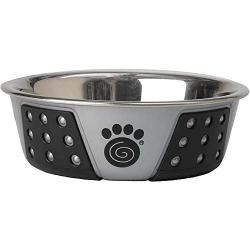 PetRageous 13097 Fiji Stainless-Steel Non-Slip Dishwasher Safe Dog Bowl 1.75-Cup Capacity 5.5-inch Diameter 1.75-inch Tall for Small and Medium Size Dogs and Cats, Light Gray/Black