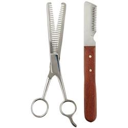 Tamsco Trimming Kit, Stripping Set of 2, Leather Case, Double Tooth Thinning Shear, Medium Stripping Knife, Great for Horses, Stainless Steel