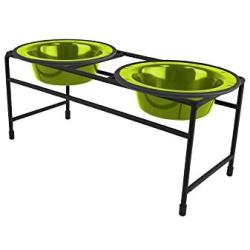 Platinum Pets Double Diner Feeder with Stainless Steel Cat Bowls, 6 oz, Lime