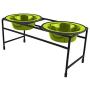 Platinum Pets Double Diner Feeder with Stainless Steel Cat Bowls, 6 oz, Lime