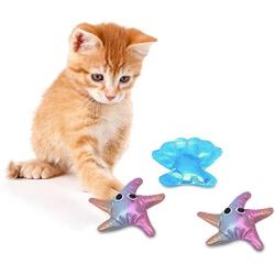 Hffheer 4Pcs Cat Toy Cute Starfish Shape Cat Toy Seashell Shape Cat Toy Canip Toy Cat Grinding Claw Toys Set Pet Interactive Toy for Cat Kitten