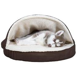 Furhaven Pet - Plush Ergonomic Orthopedic Foam Mattress Dog Bed, Round Snuggery Hooded Dog Bed, and ThermaNAP Self-Warming Quilted Cat Bed Pad for Dogs and Cats - Multiple Styles, Sizes, and Colors
