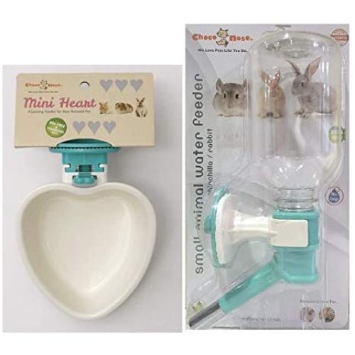 Choco Nose Rabbit No Drip Water Bottle & Food Bowl Set. H528 Wire Cage Leak-Proof Nozzle Chinchilla Toy-Breed Small-Sized Dog Puppy Dispenser Pet Waterer Crate Detachable Crock Animal Feeder BPA-Free