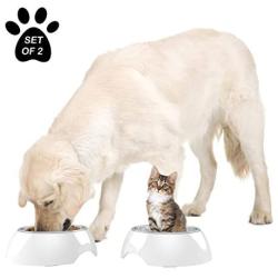 PETMAKER Pet Bowls – Raised Stainless Steel & Plastic Nonslip Rubber Bottom Food & Water Station for Pets