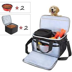 LUXJA Dog Travel Bag (Includes 2 Lined Food Containers, 2 Collapsible Bowls and 1 Removable Placemat), Dog Gear Bag for Dog Travel Accessories