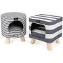 WANTRYAPET Pet House Ottoman Indoor Cat Condo with Cushion Top and Interior Pillow for Cat or Small Dog, 12.2'' L X 12.2'' L X 11'' H, Blue White Pinstripes