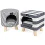 WANTRYAPET Pet House Ottoman Indoor Cat Condo with Cushion Top and Interior Pillow for Cat or Small Dog, 12.2'' L X 12.2'' L X 11'' H, Blue White Pinstripes WANTRYAPET Pet House Ottoman Indoor Cat Condo with Cushion Top and Interior Pillow for Cat or Small Dog, 12.2'' L X 12.2'' L X 11'' H, Blue White Pinstripes