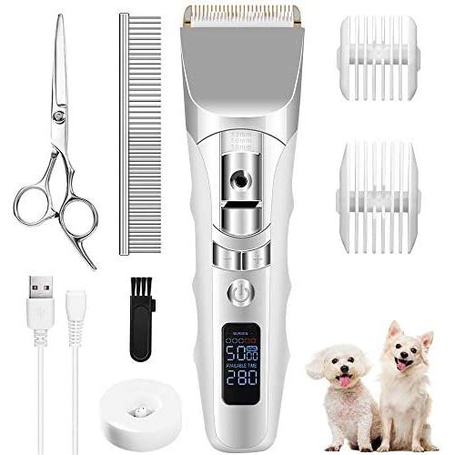 Dog Clippers for Small Dogs 5-Speeds Low Noise Cordless Dog clippers for grooming for Thick Coats Dog Hair Clippers Long Battery Life Rechargeable With 4 Guards 1 Comb 1 Brush 1 Scissors For Dogs Cats