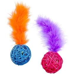 MPP Cat Toys Choose Fun Rainbow Unicorn Wicker Ball Feather Flamingo Spinner Rounds
