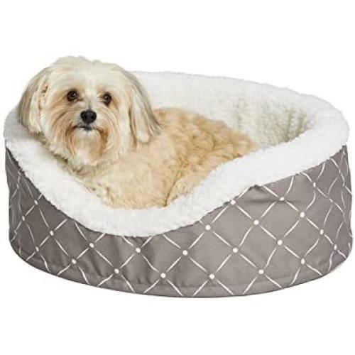 Midwest Homes for Pets CU25MRD ''Couture'' Orthopedic Cradle Pet Bed for Dogs & Cats, Small,Mushroom / White Diamond Pattern