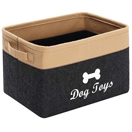 Morezi Felt pet Toy Box and Dog Toy Box Storage with Wood Handles Basket Chest Organizer - Perfect for organizing pet Toys, Blankets, leashes 0707