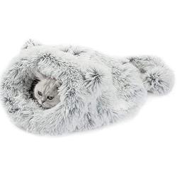 HIPIPET Cat Sleeping Bag Self Warming Cozy Plush Pet Bed Washable Cat Beds for Indoor Cats Cave Warmer for Small Large Cats