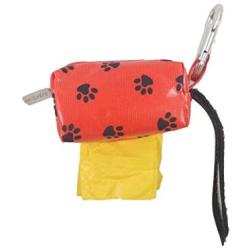 Doggie Walk Bags Dog Poop Bag Holder for Leash, Dog Waste Bag Dispenser with Metal Clip and Adjustable Strap for Any Leash, Red Paw, Poop Bags Made in USA