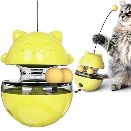 LATIBELL 4 in 1 Interactive Cat Puzzle Treat Dispenser Toy, Adjustable Kitten Slow Feeder Tumbler Cat Wand with Ball Roller Track, Exercise Training IQ Toy for Cat Kitty
