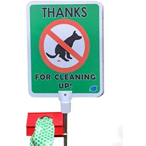 No Poop Dog Signs Poop Bag Dispenser | Stop Dogs from Pooping On Your Lawn | Sign Reads: Thanks For Cleaning Up | Protect Property | No Poo | No Pooper Scooper | (Thanks For Cleaning Up)