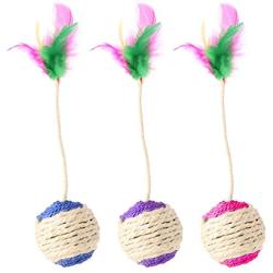 MOMU Pet Cat Kitten Toy Rolling Scratching Ball Tumbler Interactive Doll with Feather