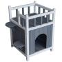 2Krmstr Outdoor Cat House with Balcony,Wooden Cat Shelter for Indoor Outdoor,Kitty Condo,Pet Home for Small Dog Cat Puppy Kitty Rabbit