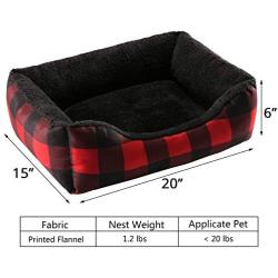 Hollypet Printed Flannel Rectangle Plush Dog Cat Bed Self-Warming Pet Bed, Red Checked