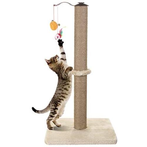 Akarden Cat Scratching Post, 360 Degree Roating Cat Claw Scratcher with Hanging Ball, Cat Furniture, Soft Smooth Plush, 26.3 in Height