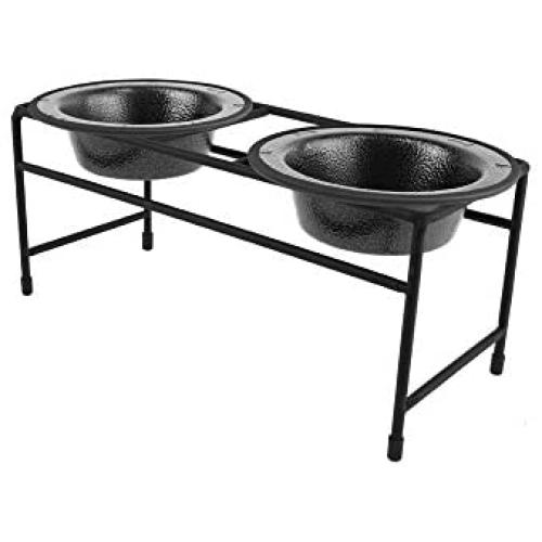 Platinum Pets Double Diner Feeder with Stainless Steel Cat Bowls, 6 oz, Silver