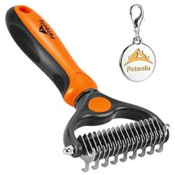 Peteola Pet Grooming Brush - 2 Sided Undercoat Rake for Cats & Dogs Comb - No More Nasty Shedding and Flying Hair - The Safe Dog Hair & Cat Hair Shedding Tool